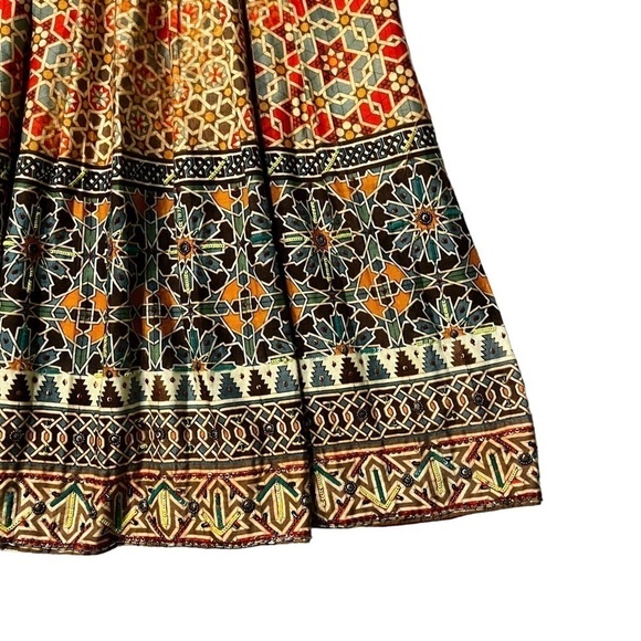 Anthropologie Tanvi Kedi pleated skirt Beaded Morroccan Mosaic Print Boho Size 4 - Picture 6 of 11
